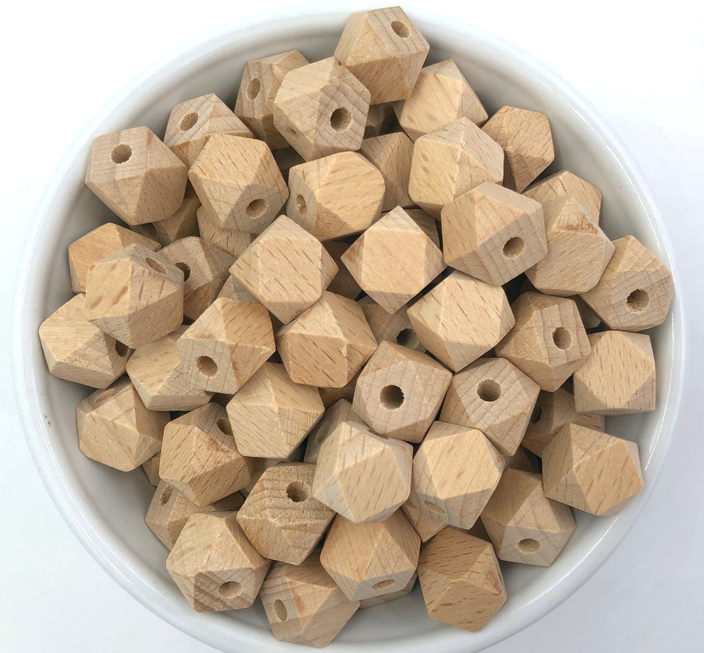14mm Natural Beech Wood Hexagon Beads