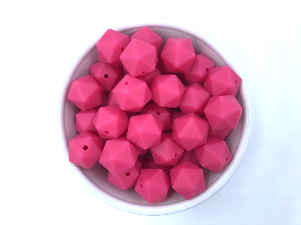 17mm Light Hot Pink ICOSAHEDRON Silicone Beads