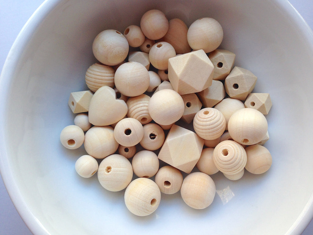 50 or 100 Natural Wood Bead Mix