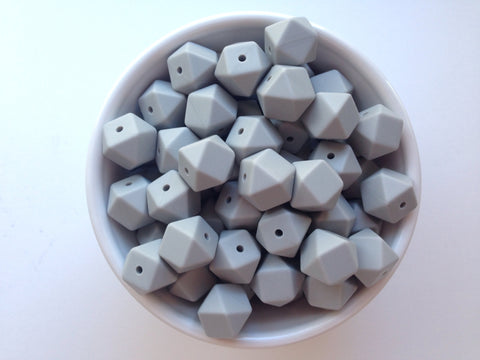 14mm Light Gray Mini Hexagon Silicone Beads