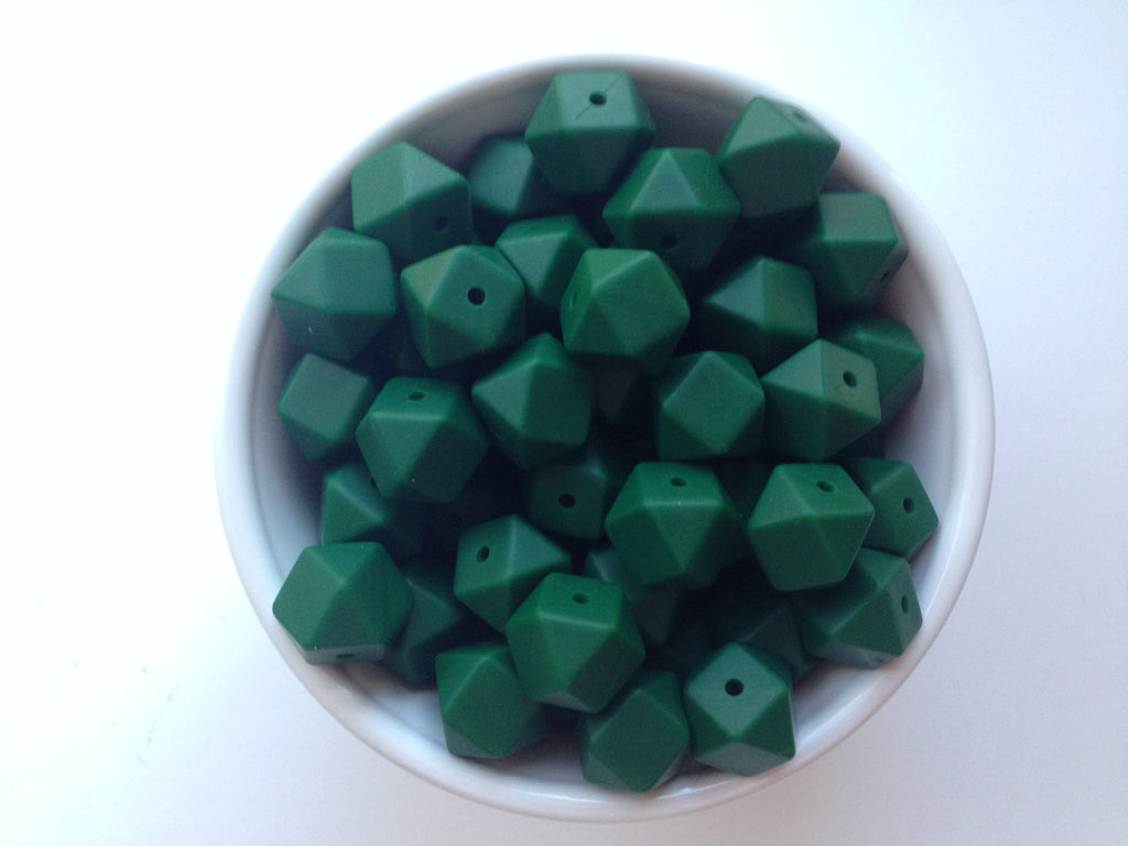 14mm Forest Green Mini Hexagon Silicone Beads