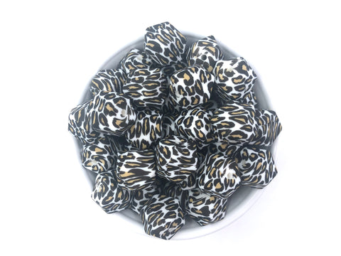 White Leopard Hexagon Silicone Beads--17mm