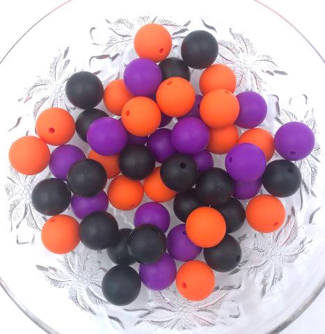 Orange, Purple and Black Halloween Mix, 50 or 100 BULK Round Silicone Beads