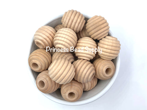 25mm Natural Wood Beehive Beads