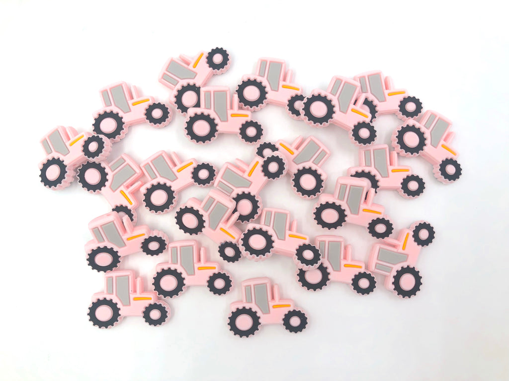 Pink Tractor Shaped Silicone Beads
