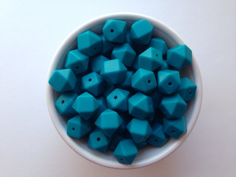 14mm Teal Blue Mini Hexagon Silicone Beads