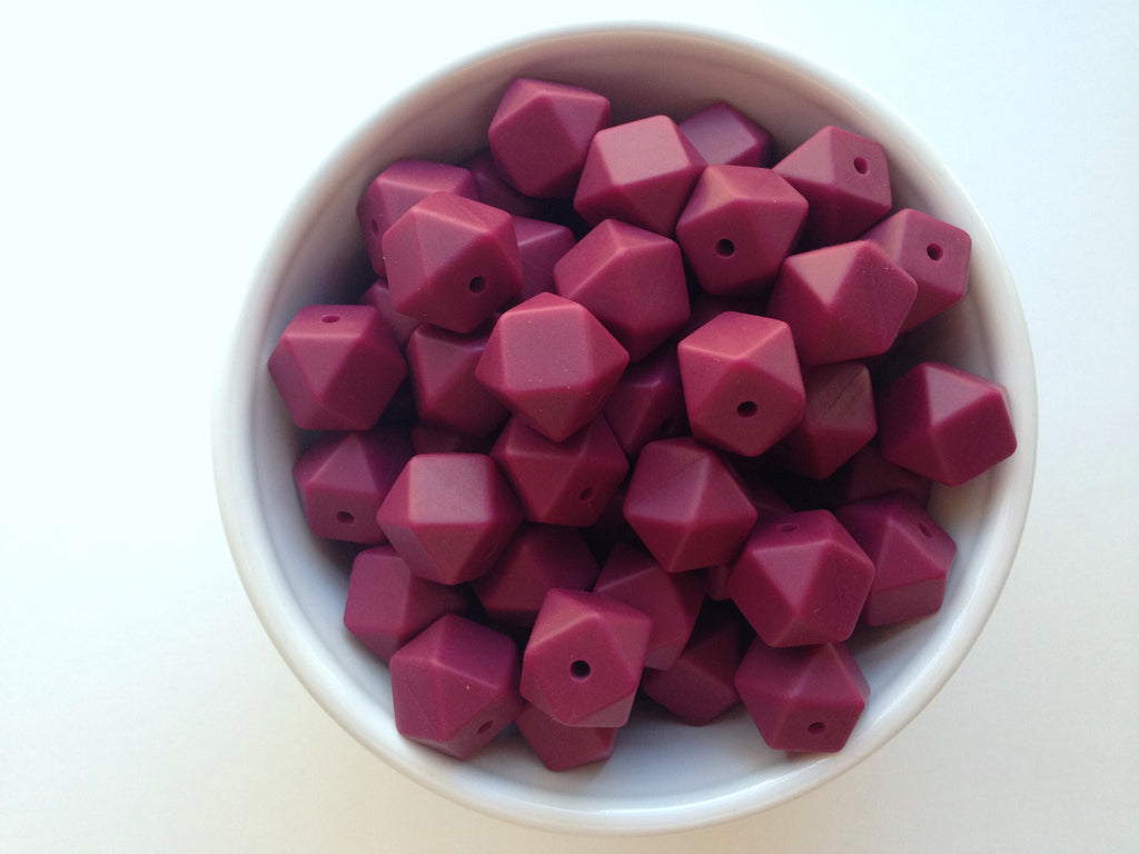 14mm Wine Mini Hexagon Silicone Beads