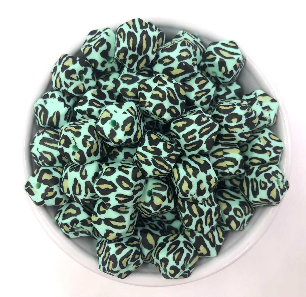 Limited Edition! Mint Leopard Silicone Beads-17mm Hexagons