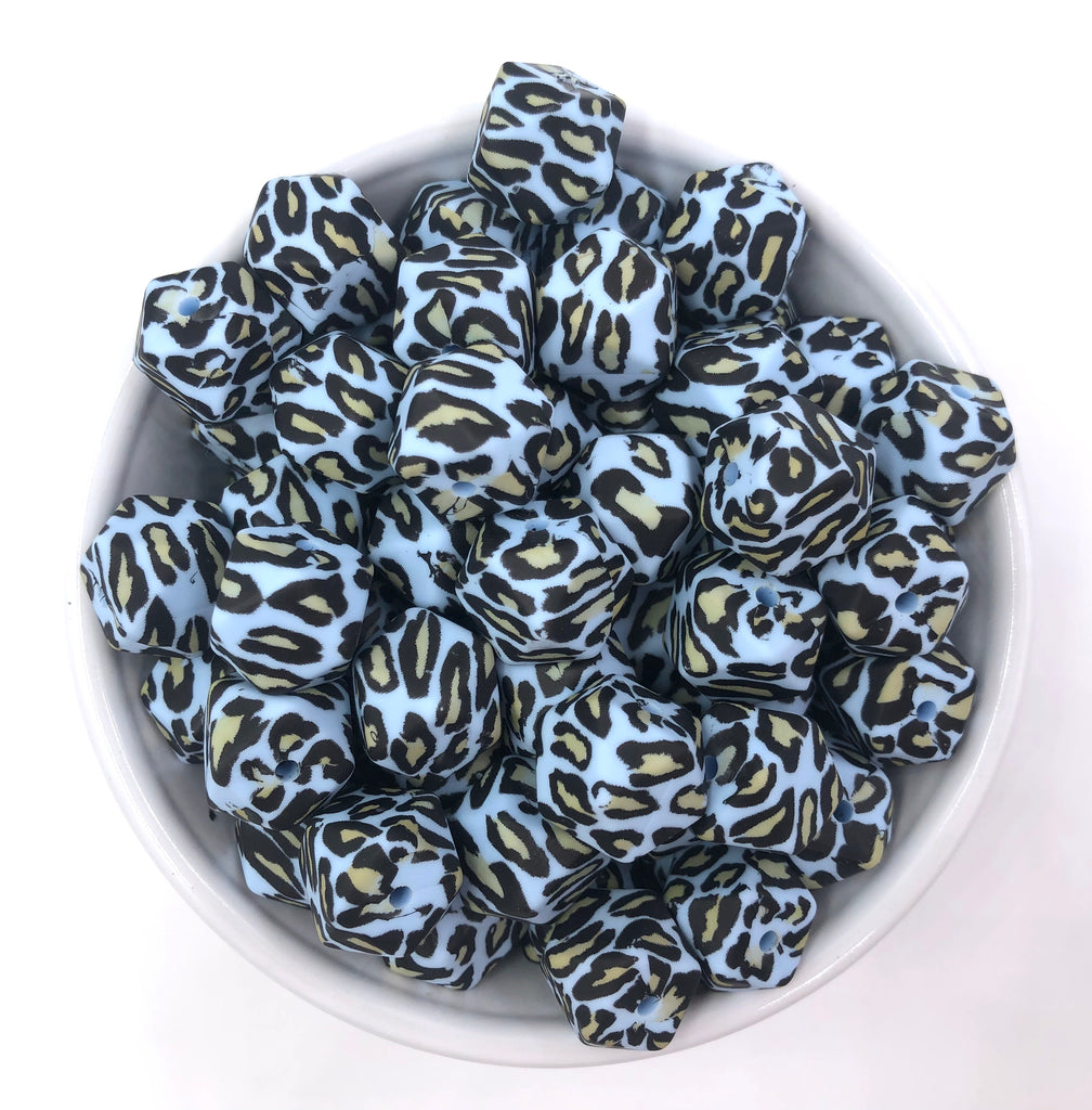 Limited Edition! Blue Leopard Silicone Beads-14mm Mini Hexagons