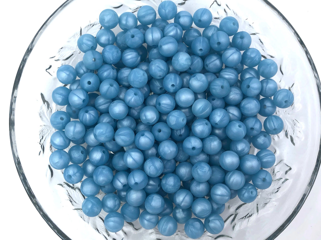 9mm Metallic Powder Blue Silicone Beads