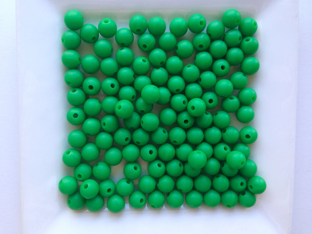 9mm Kelly Green Silicone Beads