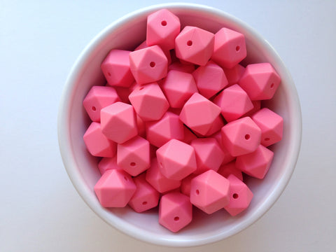 14mm Perfectly Pink Mini Hexagon Silicone Beads