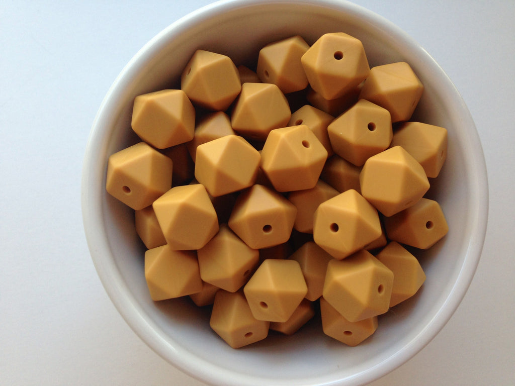 14mm Mustard Mini Hexagon Silicone Beads