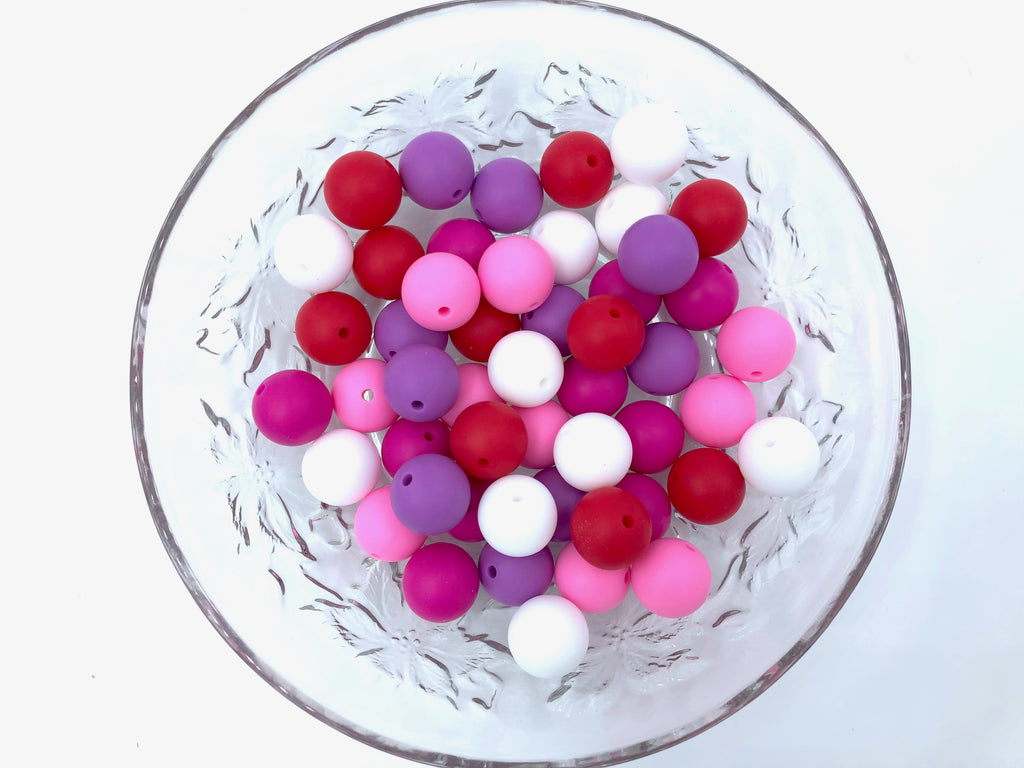 Valentine's Day Silicone Bead Mix--White, Pink, Hot Pink, Red