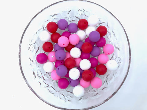 Valentine's Day Silicone Bead Mix--White, Pink, Hot Pink, Red, Lavender Purple