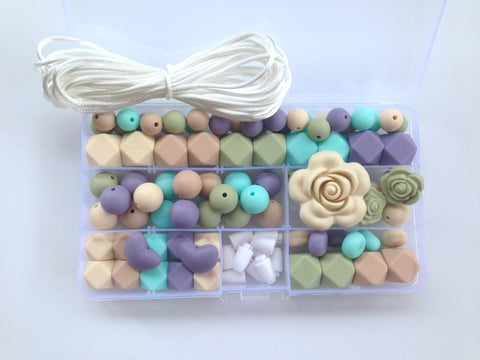 Beige, Aqua, Oatmeal, Sage & Tropical Lilac Silicone Deluxe Necklace Kit