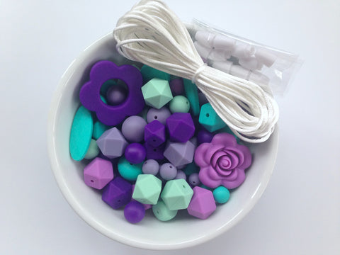 Shades of Purple, Mint and Turquoise Bulk Silicone Bead Mix