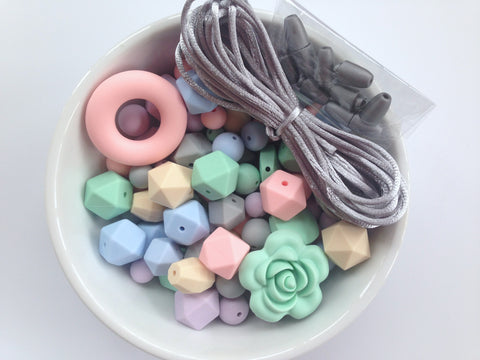 Pink Quartz, Mint, Baby Blue, Beige & Lavender Mist Bulk Silicone Bead Mix