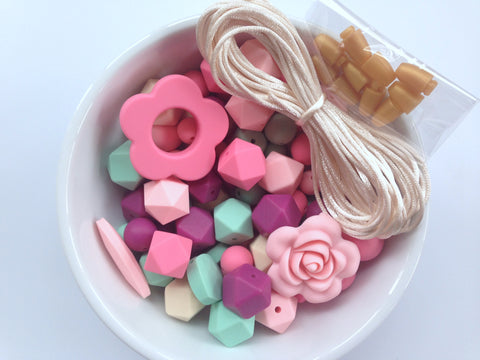 Shades of Pink, French Plum, Beige and Mint Bulk Silicone Bead Mix