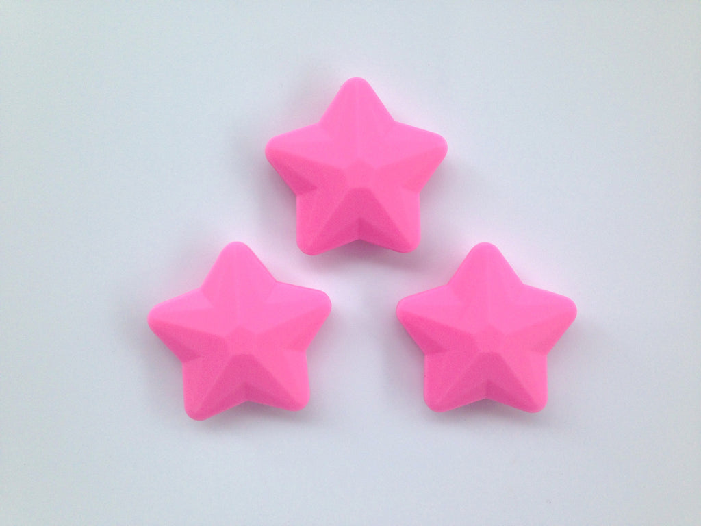 Pink Faceted Star Silicone Bead