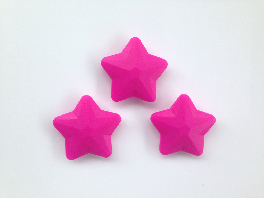 Hot Pink Faceted Star Silicone Bead