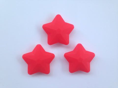 Strawberry Red Faceted Star Silicone Bead