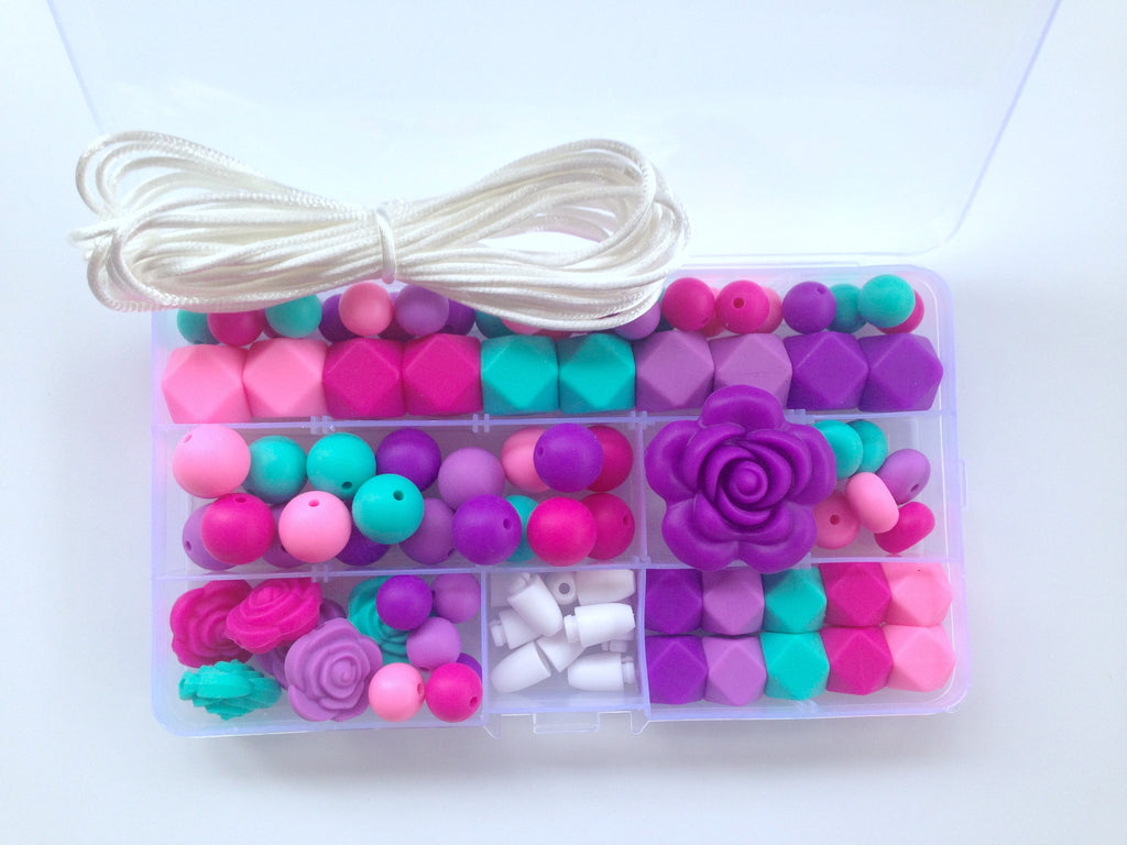 Shades of Pink, Purple & Turquoise Silicone Deluxe Necklace Kit
