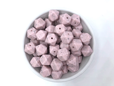 14mm Pink Speckled Hexagon Silicone Beads