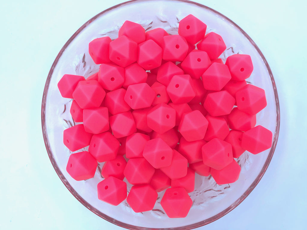 14mm Shocking Pink Mini Hexagon Silicone Beads