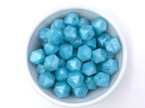 14mm Metallic Island Blue Mini Hexagon Silicone Beads
