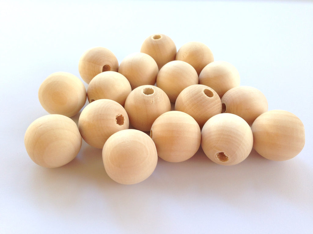 25mm Natural Wood Round Beads