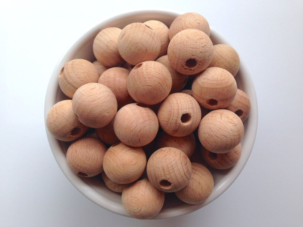 20mm Natural Beech Wood Round Beads