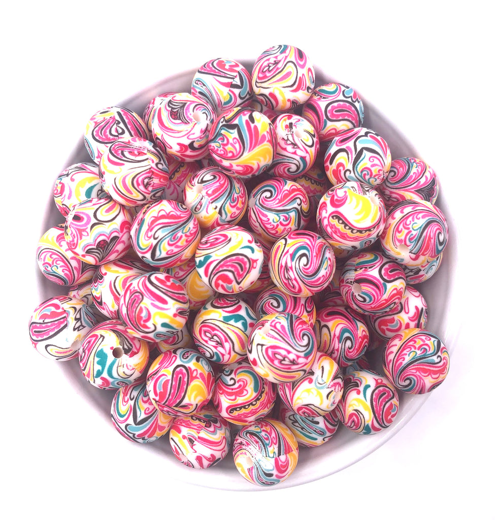 15mm Paisley Silicone Beads