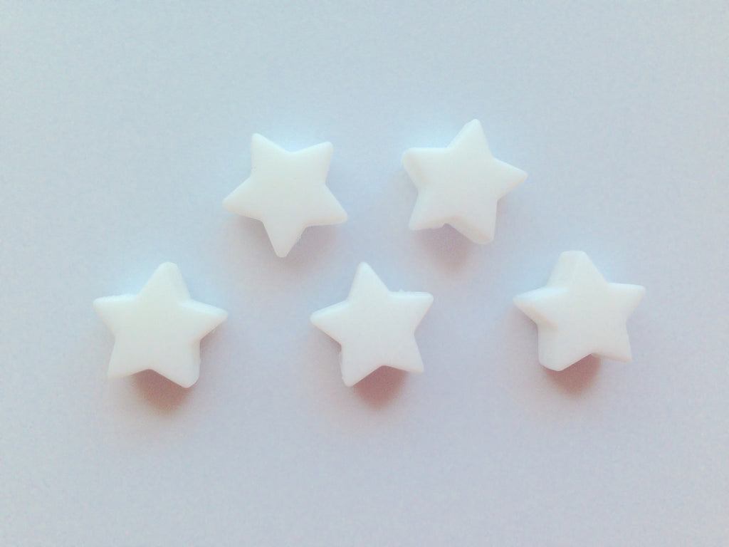 5 White Mini Star Silicone Beads