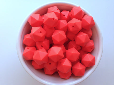14mm Coral Red Mini Icosahedron Silicone Beads