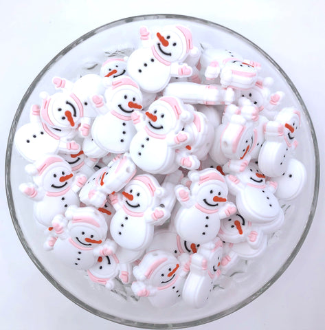 Pink Snowman Silicone Beads