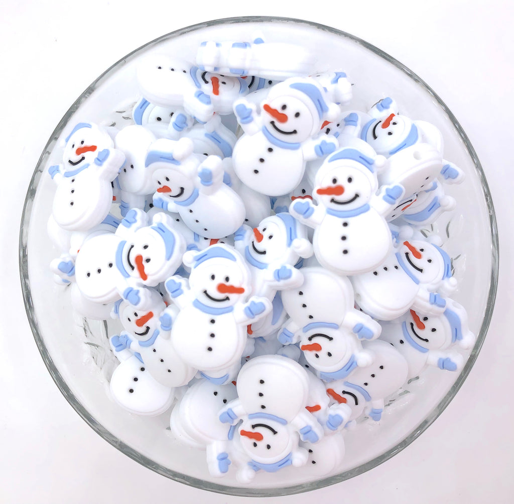 Blue Snowman Silicone Beads