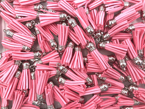 38mm Faux Leather Tassels--Pink