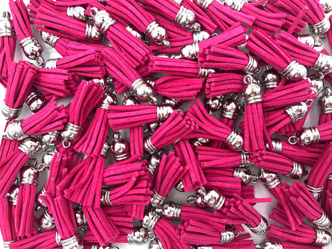 38mm Faux Leather Tassels--Hot Pink