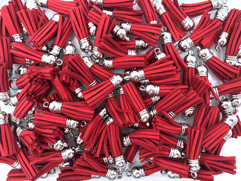 38mm Faux Leather Tassels--Red