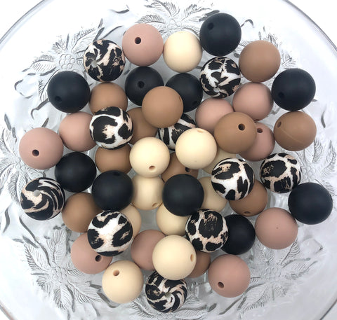 Black Leopard Silicone Bead Mix-- Beige, Latte, Victorian Rose and Black.
