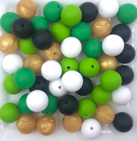 St. Patrick's Day "Luck of the Irish" Silicone Bead Mix--Metallic Gold, White, Green, Kelly Green & Black