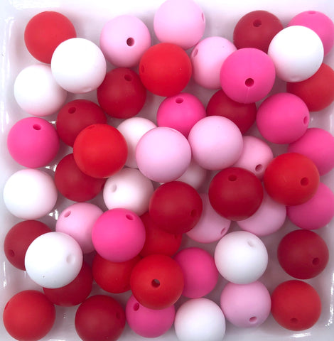 Valentine's Day "Be Mine" Silicone Bead Mix--White, Baby Pink, Flamingo, Strawberry Red, Red