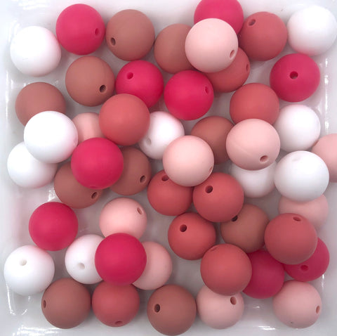 Valentine's Day "Love Bug" Silicone Bead Mix--White, Ballet, Rose, Strawberry Ice, Light Hot Pink