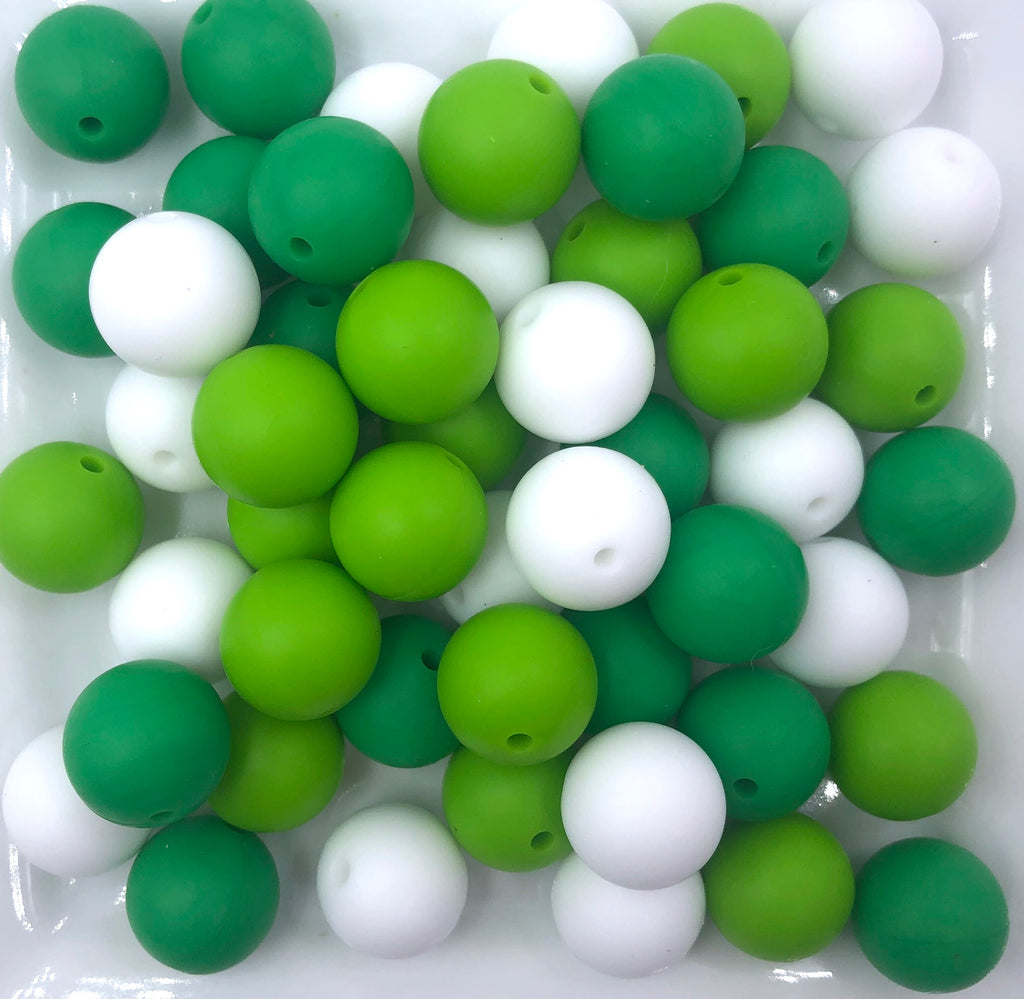 St. Patrick's Day "Four Leaf Clover" Silicone Bead Mix- White, Green, Kelly Green