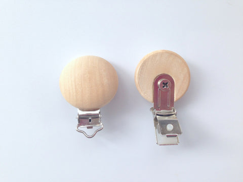 Natural Wood Round Pacifier Clips--Larger size