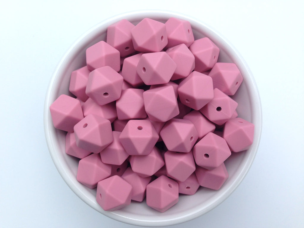 14mm Dusty Rose Mini Hexagon Silicone Beads