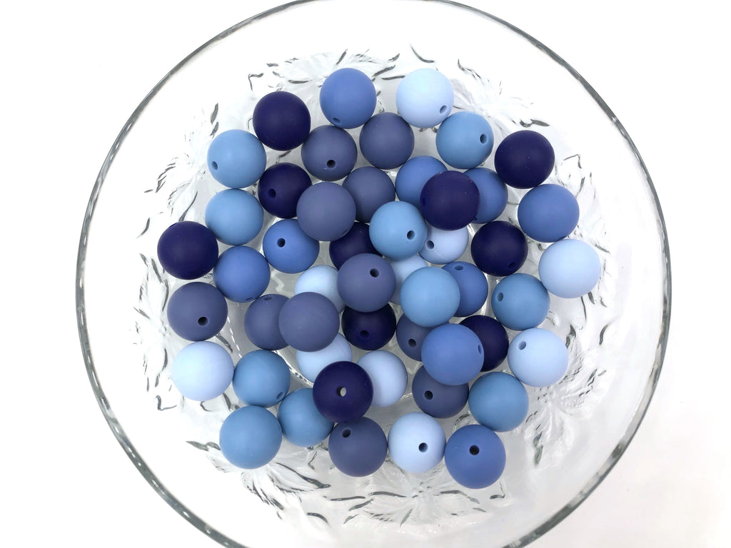 Shades of Blue Mix, 50 or 100 BULK Round Silicone Beads