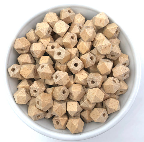12mm Natural Beech Wood Hexagon Beads