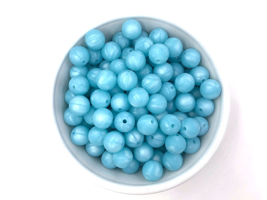 12mm Metallic Island Blue Silicone Beads